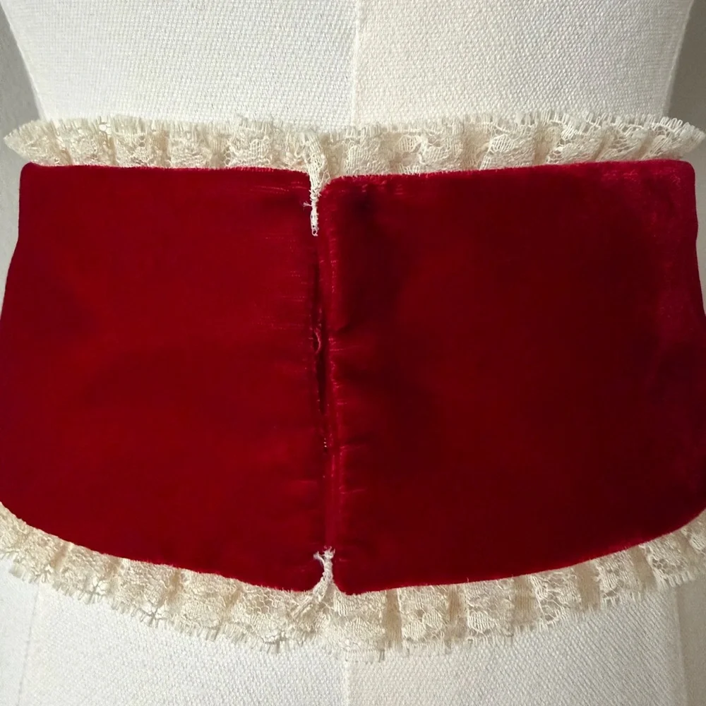 Romantic Vintage Red Velvet Wide Corset Belt with Lace Trim-Length 31”, Wide 5”